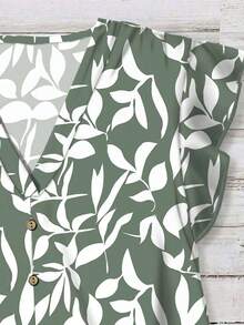 Camisa de mujer casual y minimalista con estampado botánico, adecuada para el verano - Verde - Ver 3