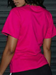Camiseta de Mujer Estampada con Combinación de Letras y Gráficos para Ropa de Año Nuevo, Camisetas Gráficas, Tops de Mujer - Rosa Fucsia - Ver 2