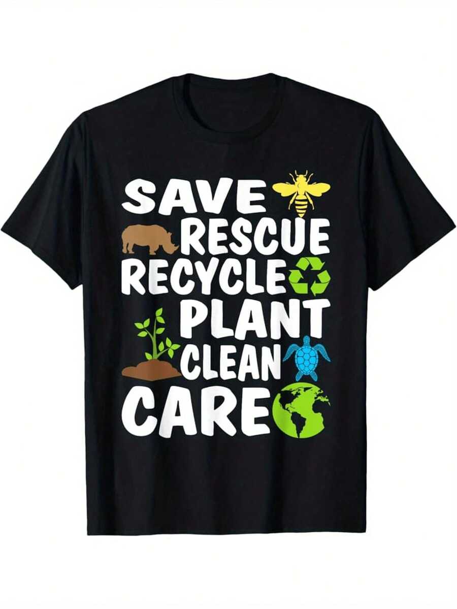 Camiseta de Día de la Tierra para Hombre y Mujer Salva las Abejas, Rescata Animales - Camiseta Blanca Casual de Manga Corta y Cuello Redondo con Gráfico Salva el Planeta, Diseño de Derechos Animales y Conservación Ambiental, uste Cómodo para Todas las Estaciones, I para Eventos del Día de la Tierra y Atuendos Casuales, Ropa de Apicultura y Defensa de la Fauna Silvestre, Estampado Vibrante con Diseño de Oso, Tortuga y Globo, Corte Regular para Adultos, Tejido Transpirable para la Mod Algodón 100% - Negro - Ver 1