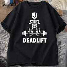 Camiseta con gráfico de fantasma y esqueleto Deadlift, divertida camiseta para amantes del gimnasio, camiseta estampada de gran tamaño, camiseta holgada de manga corta para hombre, camisetas Harajuku - forma - Ver 1
