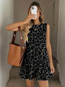 Vestido mini estampado para mujer, adecuado para primavera y verano - Multicolor - Ver 1