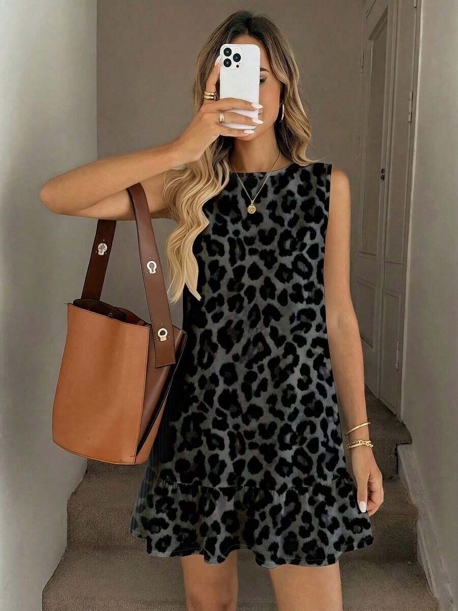 Vestido mini estampado para mujer, adecuado para primavera y verano - Multicolor - Ver 1