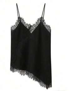 Nuevo Top de estilo lencería con decoración de encaje de moda europea para mujer, estilo veraniego - Negro F2 - Ver 4