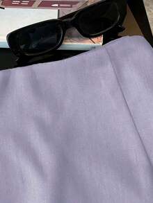 Pantalones cortos, falda, culottes, pantalones cortos de mujer, ropa casual de primavera/otoño para mujer, minifalda de mujer de tela suave y texturizada, de cintura alta y con abertura, de estilo casual y versátil para ir y venir - Morado - Ver 3