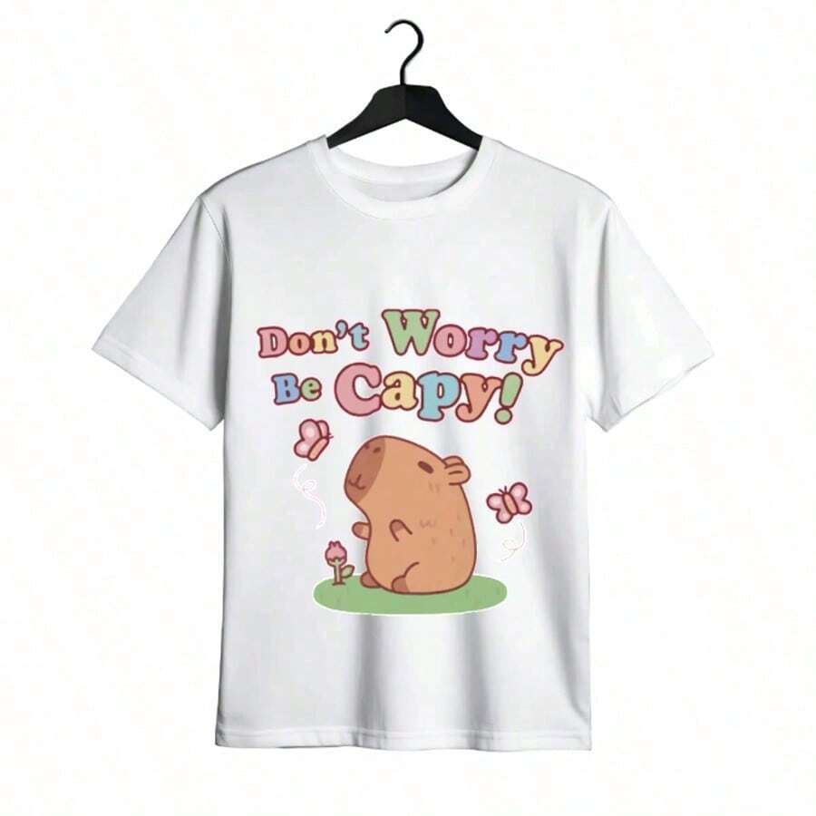 Tops para mujer Casual Linda de Algodón con Estampado de Capibara, Manga Corta y Cuello Redondo para Mujer - Blanco - Ver 1