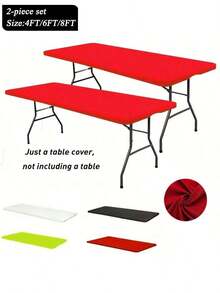2 piezas Mantel rectangular elástico de 6 pies, mantel ajustable elástico para picnic, exterior, camping, fiesta, lavable a máquina (Rojo, 76cm x 182cm) - Multicolor - Ver 3