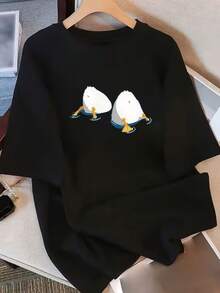 Camiseta Casual de Manga Corta para Mujer, Cuello Redondo Suelto y Cómoda, Ropa Versátil y Vital para el Verano 2025 - Negro - Ver 1