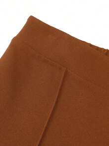Pantalones anchos de cintura alta de unicolor de uso casual para mujeres - Marrón - Ver 6
