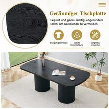 Modern Oval Dining Table With Fluted Central Leg, High Quality MDF Top With Wood Look, In Wabi-Sabi And Mid-Century Style For The Kitchen. - Black - View 6