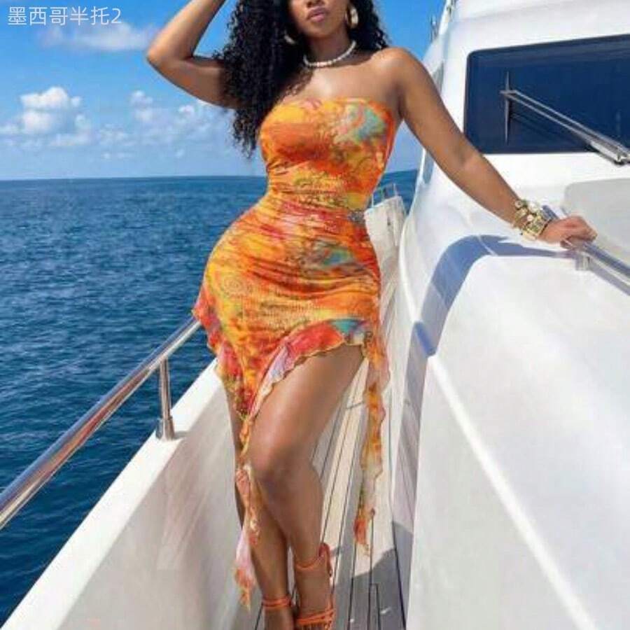 Women's Vacation Cashew Floral Print Patchwork Ruffle Asymmetric Hem Fitted Sexy Bandeau Dress, Beach Outfits For Women , Beach Outfit For Women , Beach Outfits , Beach Outfit ,Summer , Summer Dress , Summer Dresses For Women , Summer Tops, Summer Dresses , Summer Clothes , Summer Outfits For Women , Summer Outfits , Summer Outfit For Women , Beach Vacation Outfits For Women , Vacation Outfits Women , Holiday Outfits For Women , Vacation , Holiday , Summer Holiday Outfits , Holiday Outfi - Multicolor - Ver 1