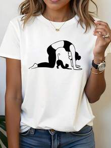 Camiseta de talla para mujer con estampado gráfico Mamá está haciendo y el está imitando, manga corta, cuello redondo, top casual para verano y primavera, ropa de mujer - Blanco - Ver 6