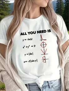 Camiseta de manga corta, ligera y duradera, diseñada con motivos de ecuaciones matemáticas, es perfecta para uso casual en casa, en la oficina o en una cafetería, lo que la convierte en una opción ideal para los entusiastas de la matemática. Camisetas gráficas de verano para mujer, camiseta casual estampada, de manga corta y cuello redondo, moda urbana local de primavera/verano. - Blanco - Ver 3