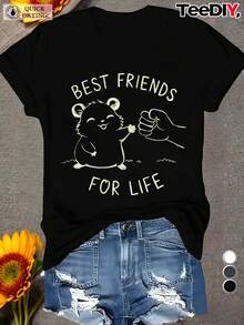 Camiseta de talla grande para mujer con divertido estampado de hámster - Frase "Mejor amigo de por vida", combinada con lindos diseños de hámster y huellas de pata - Camiseta suave para uso diario, ideal para amantes de las mascotas - Adecuada para todas las estaciones, lavable a máquina. Camisetas gráficas de verano para mujer - Camiseta casual estampada para mujer, manga corta y cuello redondo, moda urbana local de primavera/verano. - Blanco - Ver 7