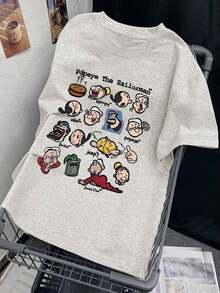 Short-Sleeved T-Shirt With American Retro Design, Unique Design, Slim Fit, Casual Style, Black Color. - 淺灰色 - 查看 7