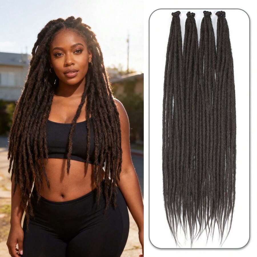 Dreadlock Extensions 18 Inch 24 Inch Synthetic Crochet Dreads Extensions 100% Handmade Single Ended Dreads Thin 0.6cm Width Reggae Style Dreadlock For Man And Woman - Black Brown - View 1