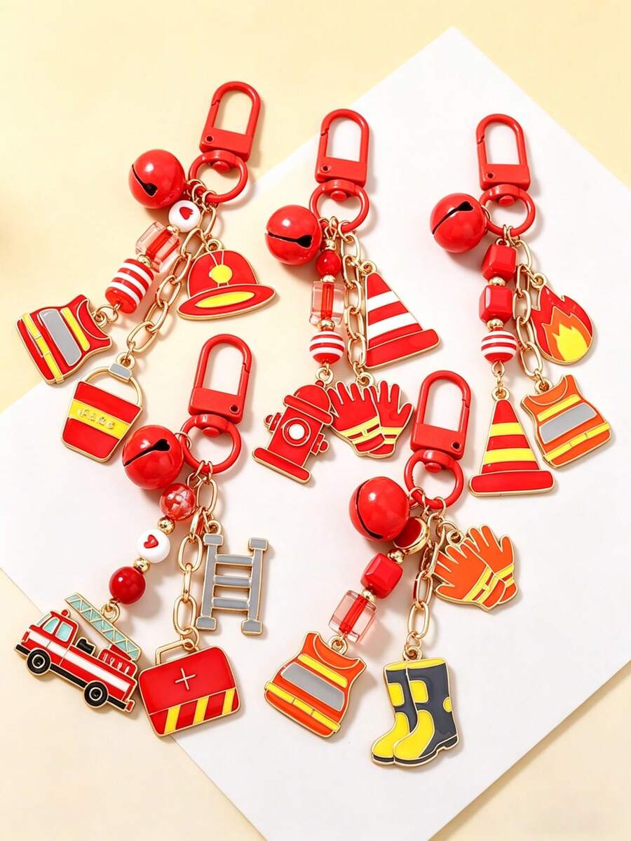 1pc Fire Cone Keychain, Ambulance & Firefighter Equipment Keyring, Bag Pendant - Multicolor - View 1