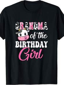 Camiseta Grande para Mujer 0XL-5XL | Camiseta Gráfica de Abuela, Vaca de Granja y Cumpleaños - Suave, Transpirable, Cuello Redondo, Manga Corta, Top Casual - Regalo de Cumpleaños, Acción de Gracias, Ropara el Día a Día - Negro - Ver 2