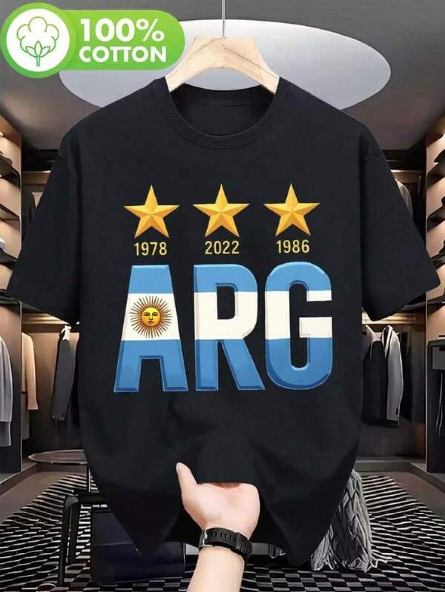 Camiseta de fútbol para hombre de la selección argentina - Camiseta gráfica vintage de campeones de 1978-2022, con un color rojo y detalles en azul y amarillo - Hecha de material transpirable para los entusiastas del fútbol - Negro - Ver 1