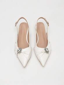 New Fashion Women's Pointed Toe Bow Tie Mary Jane Casual Flat Shoes, Backless Sandals - White - View 5