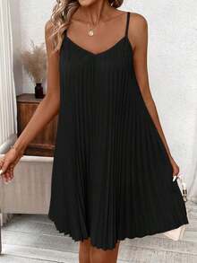 Clasi Vestido Naranja Plisado Sin Tirantes, Vestido De Color Coral, Vestido De Primavera - Negro - Ver 1