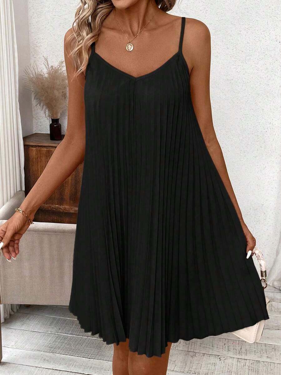 Clasi Vestido Naranja Plisado Sin Tirantes, Vestido De Color Coral, Vestido De Primavera - Negro - Ver 1