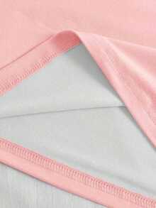 Blusa casual de cuello redondo con patrón de volantes y lazo asimétrico de color contrastante, adecuada para uso diario casual - Rosa 2 - Ver 3