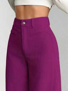 a Pantalones con bolsillo y cremallera de unicolor de poliéster, adecuados para uso diario en primavera, otoño e invierno, color negro - Ciruela intensa - Ver 6