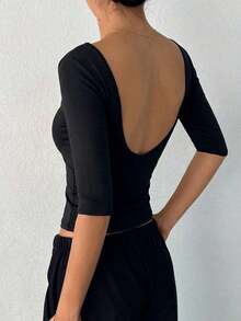 Camiseta sin espalda para mujer - Negro 6 - Ver 2
