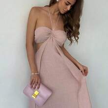New Boho Style Dress With Oversized Ruffle, Drawstring Waist, Strapless, Versatile Wear, Romantic Beach Vacation Vibe Gown - Albaricoque - Ver 8