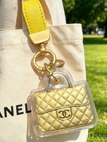 PU Leather Quilted Bag Charm Keychain For Women, Gold Metal Ring Purse Pendant Accessory For Handbag Backpack Gift - Multicolor - View 3
