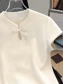 Camiseta con capucha y cremallera asimétrica de manga corta, nueva diseño de top casual para primavera/verano - Blanco 3 - Ver 5