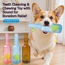 Dog Toy Squeaky Tennis Ball Bottle, Durable Chew Toy, Interactive Boredom Relief Toy For Pets - Multicolor - View 2