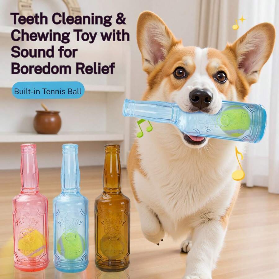 Dog Toy Squeaky Tennis Ball Bottle, Durable Chew Toy, Interactive Boredom Relief Toy For Pets