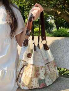 Back To School Tote Bag, Lace Large Capacity Versatile Fashion Bag, Retro Campus Commute Tote Bag, Foldable, Suitable For College Students , Office Bag - Nhiều màu - Xem 3