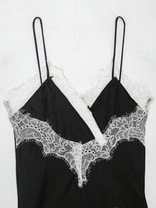 Seelio Nuevo Top de estilo lencería sexy con decoración de encaje, estilo europeo y americano, para mujer, color negro, para verano - En blanco y negro - Ver 5