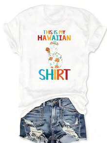 Camiseta de cuello redondo con estampado gráfico de loro gris africano, loro gris, pájaro tropical, camiseta de manga corta casual parrimavera y verano, ropa de mujer talla grande - Blanco - Ver 2