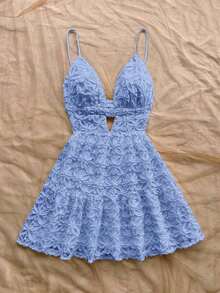 Vestido mini de mujer con estampado de limón colorido, estilo vacacional - Azul - Ver 4