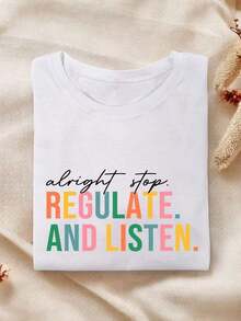 Camiseta "Está Bien, Detén Tebe, Regula y Escucha", Camiseta de Asesor de Orientación, Camiseta de Psicólogo, Regalo Divertido para Maestro, Camiseta de Asesor, Camiseta de Regulación Sensorial SSN-177100% algodón - Blanco - Ver 5
