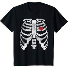 Blusas para mujer camiseta halloween estampado esqueleto corazon caja toracica unisex nacional envio - Negro - Ver 1