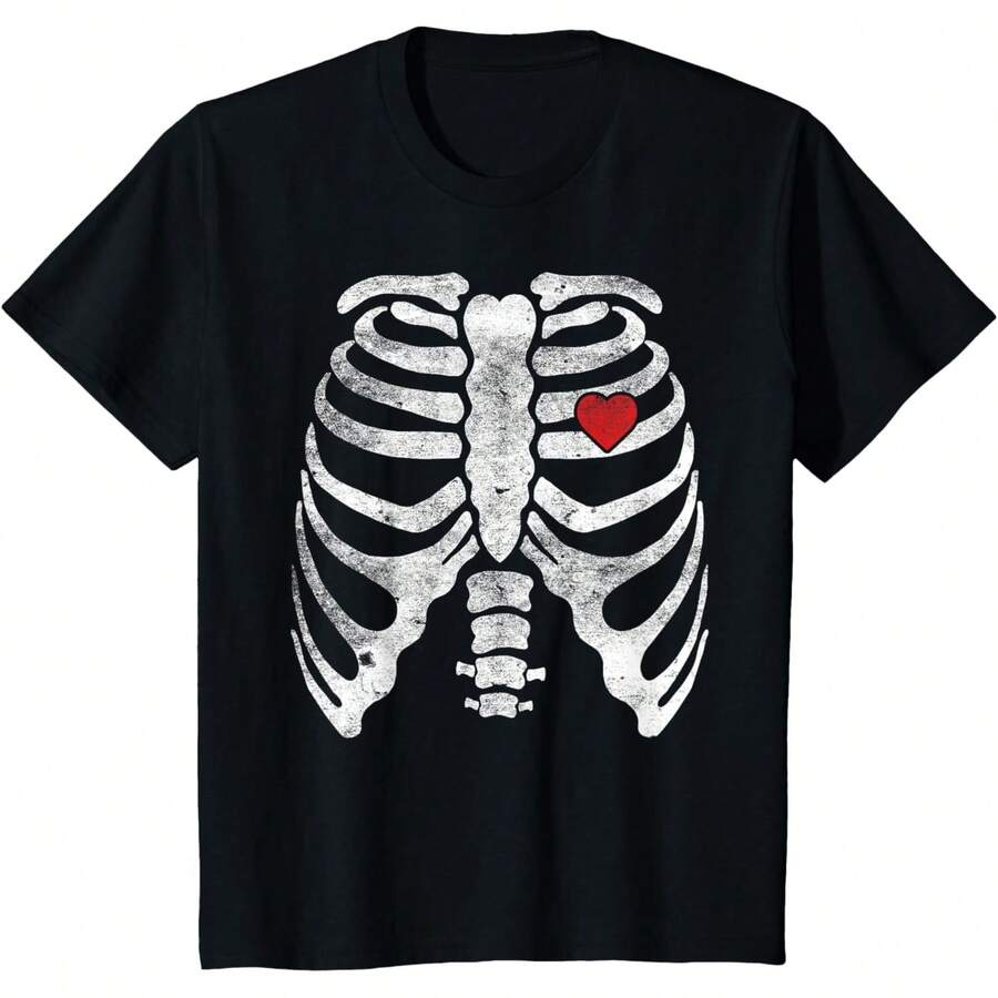 Blusas para mujer camiseta halloween estampado esqueleto corazon caja toracica unisex nacional envio - Negro - Ver 1