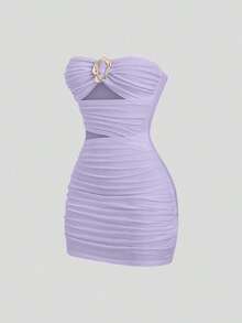 Vestido mini ajustado y sexy para mujer con hebilla metálica sin tirantes - Púrpura malva - Ver 8