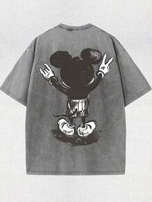 Men's Disney Washed Mickey Double-Sided Tee, Retro Street Style, Loose Fit, Premium Cotton. - 灰色 - 查看 2