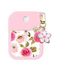 1/2pcs Summer Floral Pattern Cosmetic Bottles With Flower Pendant Keychain And Silicone Protective Case, Perfume Spray Bottle, Card Holder, Hand Wash Refillable Bottle, Reusable Containers For 30ml - View 2