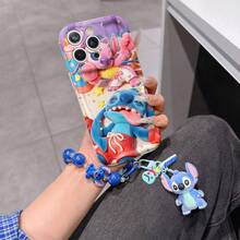 Disney Lilo & Stitch Phone Case With Stitch And Angel Charm And Stitch Lanyard - Cute Stitch And Angel Protective Case With Boxing Match And Party Background Design, Equipped With Delicate Stitch Decorative Lanyard And Beaded Bracelet For Easy Carrying, Compatible With IPhone 17, 16, 15, 14, 13, 12, 11 Pro Series, Ideal For Birthdays, Holidays, Anniversaries, Graduation Gifts, Or Any Special Occasion To Surprise Family, Friends, Classmates, And Loved Ones. - trắng - Xem 1