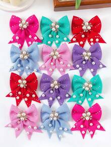 VBOOR 6pcs Bright Tweed Bow Hair Clips, Faux Pearl & Rhinestone Decor, Women Bow Hair Barrettes, Multicolor Hair Accessories,Hair Claws,Bobby Pin - Multicolor - View 5