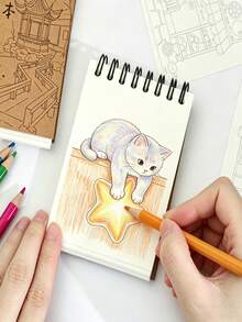 (Outline & Coloring) Mini Portable Spiral Coloring Book, DIY Colored Pencil Sketchbook, Adult Stress Relief Sketch Pad, Doodle Coloring Drawing Book With Outline - 1 Set - View 8