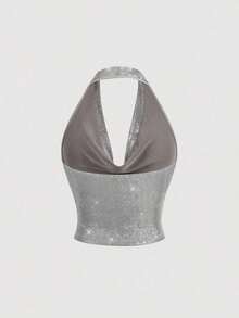 Set de 3 tops de mujer con diseño de tirantes metálicos y espalda descubierta - Plateado - Ver 2