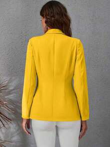 Blazer informal de unicolor de doble botonadura para mujer, chaqueta de verano para mujer, chaqueta morada, blazers para mujer - Amarillo - Ver 2