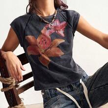Women's Casual Solid Color Knit Short Sleeve Fitted Washed T-Shirt,Summer Top - Café integral - Ver 10