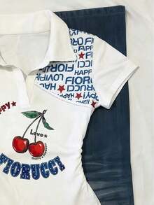Camiseta casual de mujer con estampado de letras, verano - Multicolor 5 - Ver 4